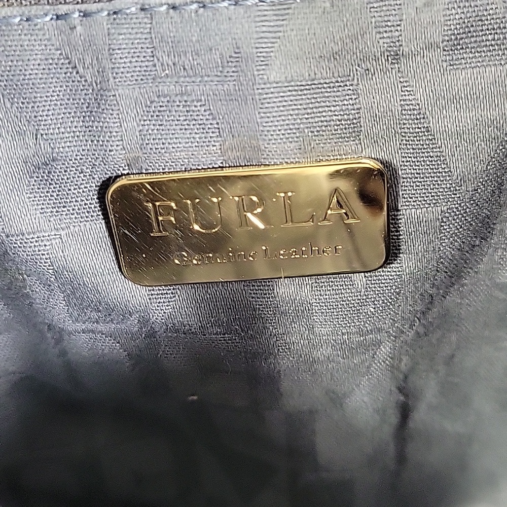 Furla Charcoal Gray Suede Hobo Bag with Gold Tag - Picture 13 of 13